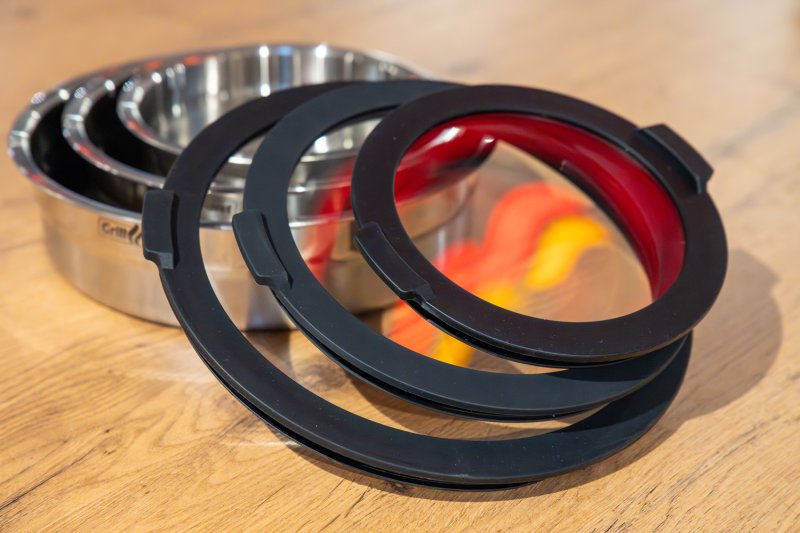 Grillfürst BBQ 3er Edelstahlschüssel Set mit Glasdeckel - flacher Boden