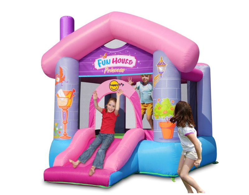 Hüpfburg HappyHop Fun House Princess 6,44 m² mit Rutsche und Basketballkorb