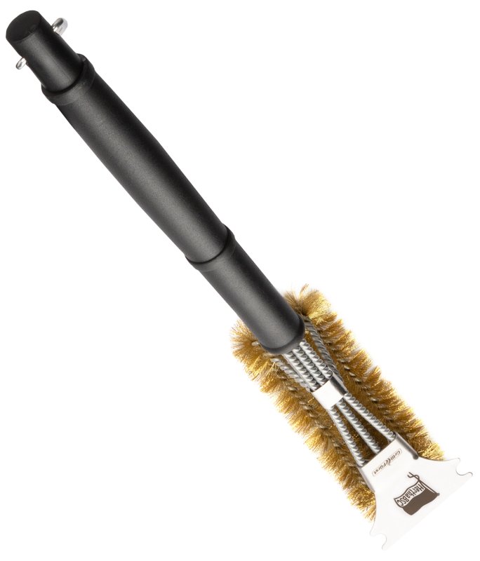 Grillfürst Grillbürste Messing für Gusseisen Roste, mit langem 3-fach Bürstenkopf und Schaber - Hertha BSC Edition