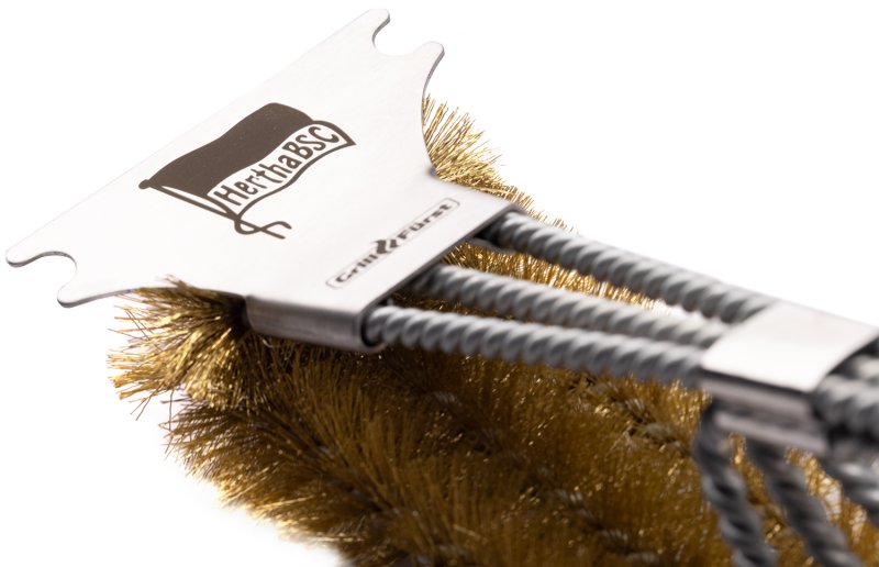 Grillfürst Grillbürste Messing für Gusseisen Roste, mit langem 3-fach Bürstenkopf und Schaber - Hertha BSC Edition
