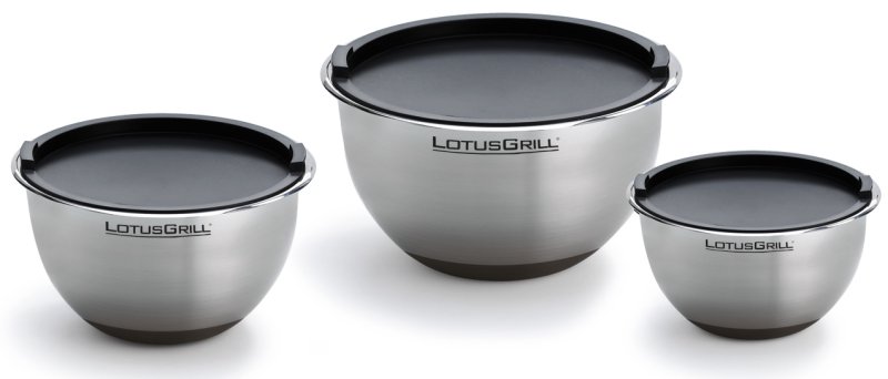 LotusGrill Edelstahlschüssel 3er Set mit Deckel