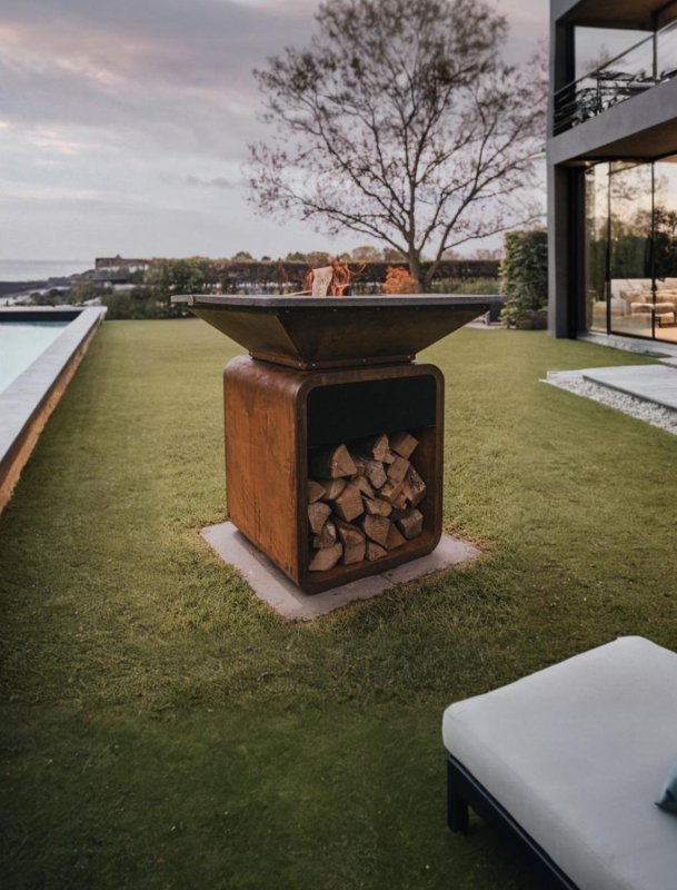 Moesta One Fireplace - Cortenstahl mit Lavastein Feuerplatte