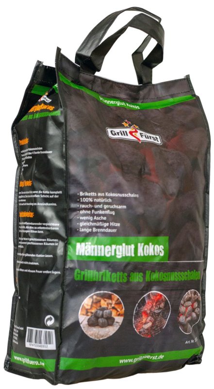 Männerglut Kokos - 10 kg Grillbriketts aus Kokosnuss-Schalen