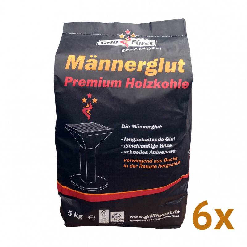 Männerglut Premium Holzkohle - Hochwertiger Hartholz Mix - 80% Buche - aus der Retorte 30KG