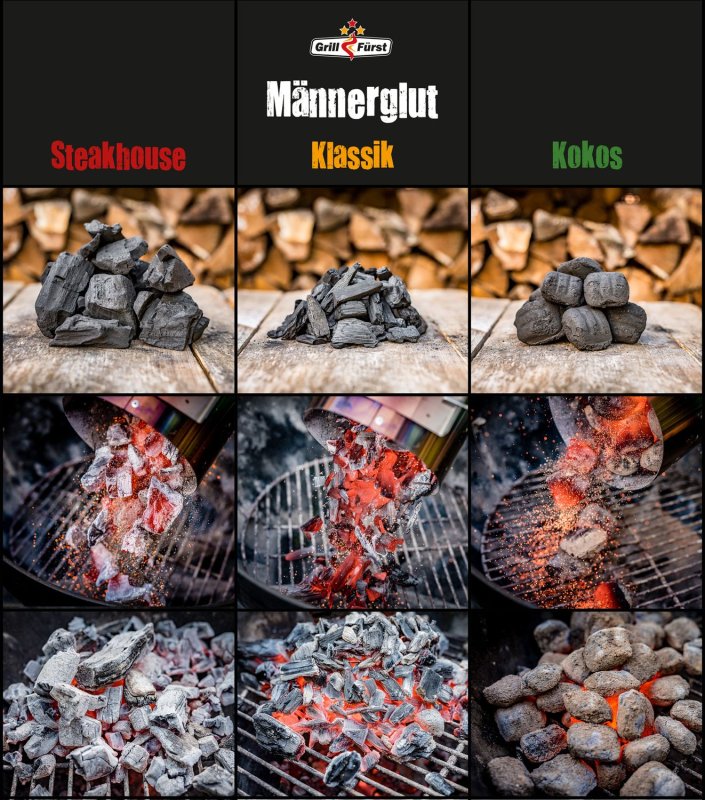 Männerglut Kokos - 10 kg Grillbriketts aus Kokosnuss-Schalen