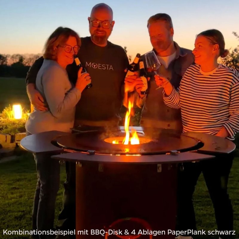 Moesta Bandit 2.0 FirePlace - Feuertonne aus Cortenstahl - mit Grillrost & 4 Ablagen oben schwarz