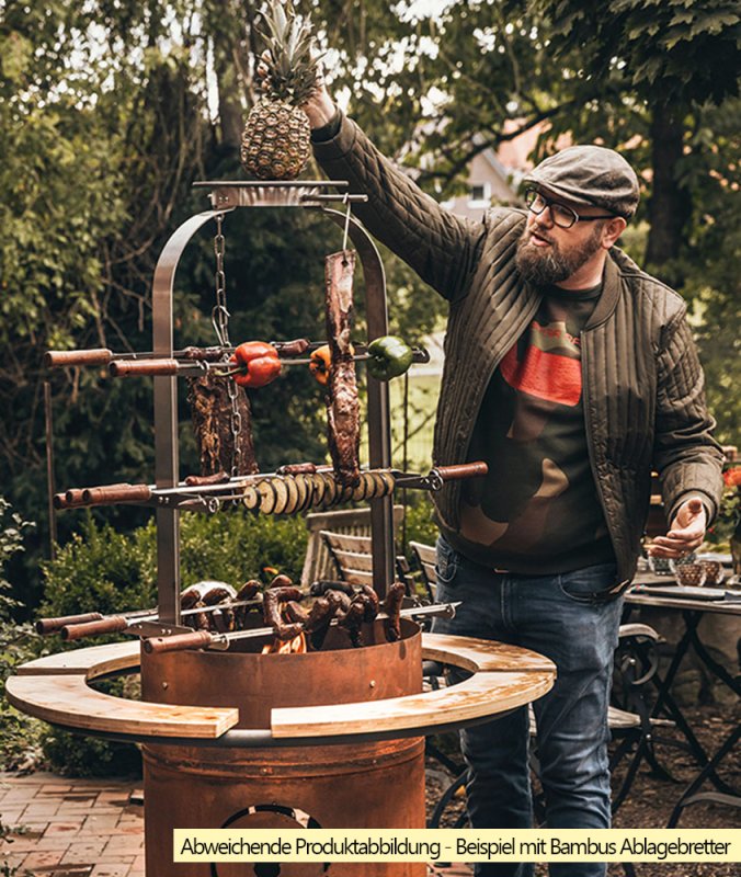 Moesta Bandit FirePlace 57 cm Durchmesser - inkl. Asado Grill Aufsatz und Ablagebretter PaperPlank schwarz