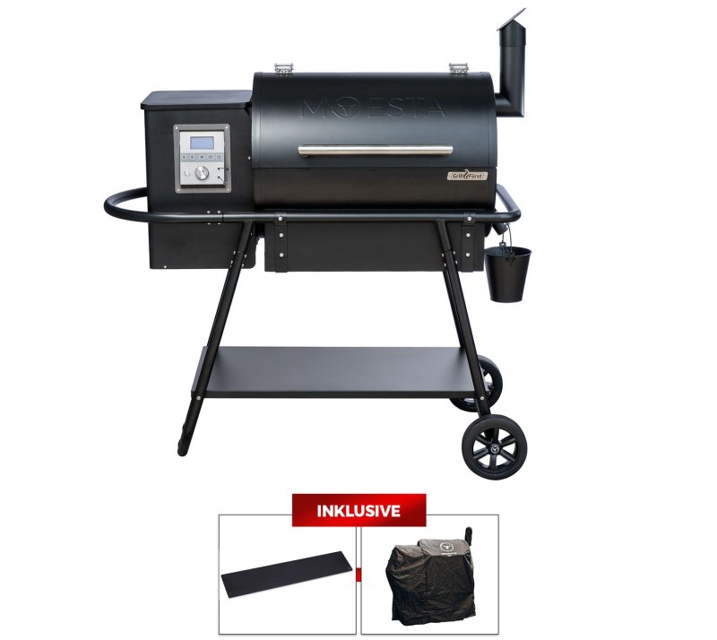 Moesta Pelletgrill Sheriff - Grillfürst Sonderedition - Mattschwarz - inkl. Abdeckhaube und Ablagebrett