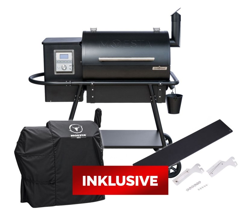 Moesta Pelletgrill Sheriff - Grillfürst Sonderedition - Mattschwarz - inkl. Abdeckhaube und Ablagebrett