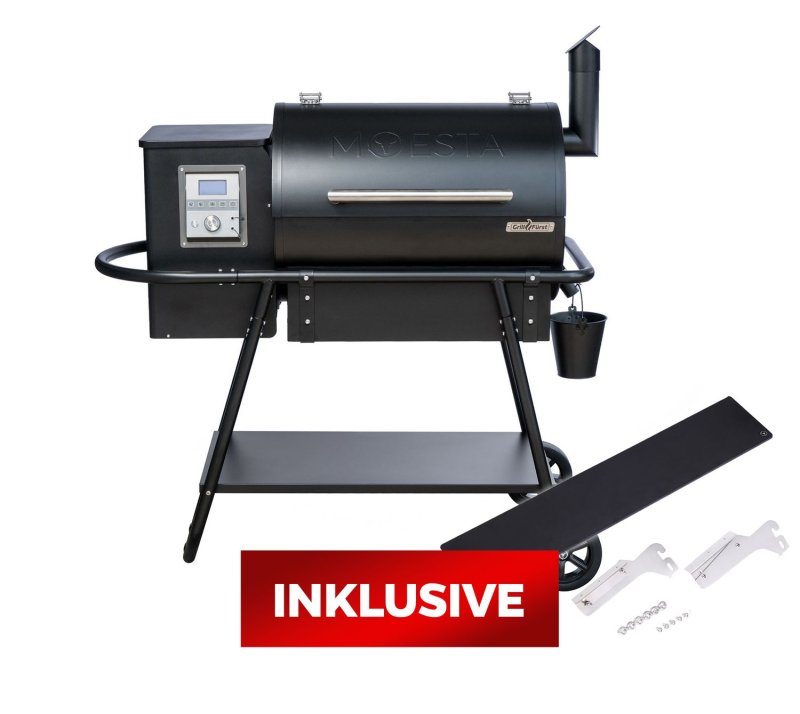 Moesta Pelletgrill Sheriff - Grillfürst Sonderedition - Mattschwarz - inkl. Ablagebrett