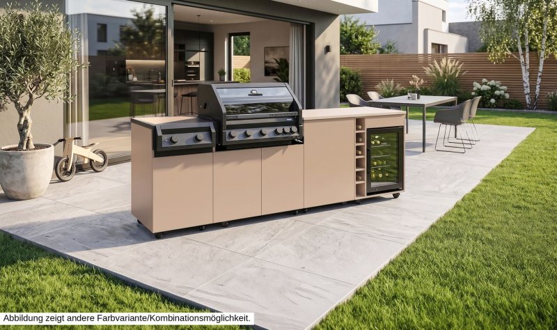 Grillfürst Moments Grillküche Einstieg mit Independence P590E Gasgrill, Independence P230E XXL Infrarotbrenner und 2 Türen mit Stauraum - Mediterran / Aeris
