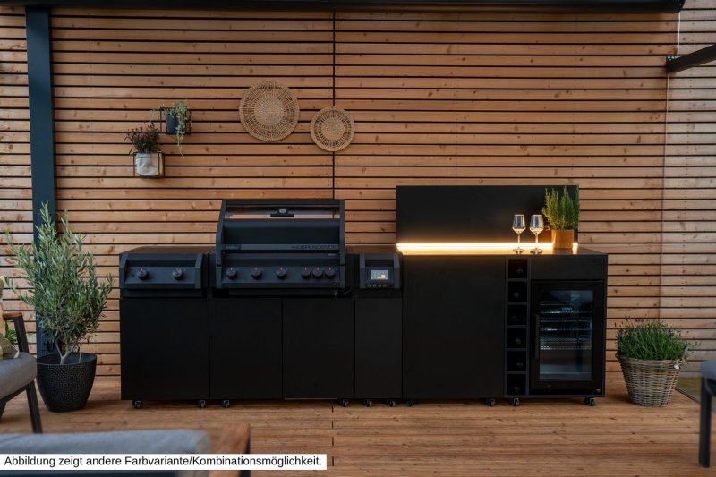 Grillfürst Moments Grillküche inkl. Kühlschrank mit Independence P590E Gasgrill, Independence P230E XXL Infrarotbrenner, Tür mit Stauraum und Flaschenregal - Mediterran / Aeris