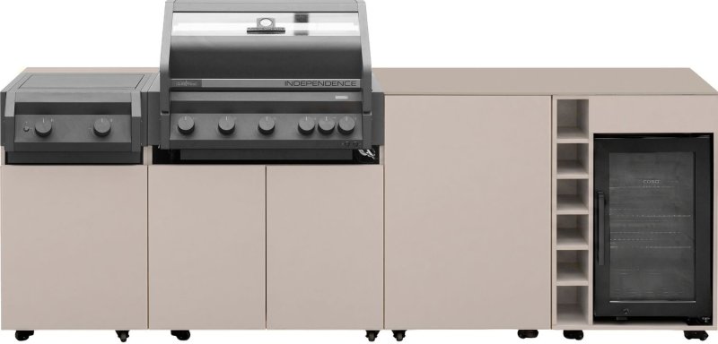Grillfürst Moments Grillküche inkl. Kühlschrank mit Independence P590E Gasgrill, Independence P230E XXL Infrarotbrenner, Tür mit Stauraum und Flaschenregal - Mediterran / Aeris
