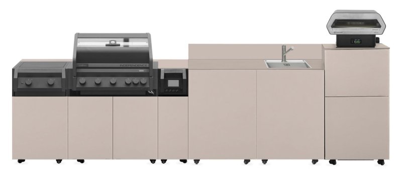 Grillfürst Moments Grillküche Smart mit Independence P590E Smartgrill, Independence P230E XXL Infrarotbrenner, Spüle, Pizzaschrank, inkl. Rückwand - Mediterran / Aeris
