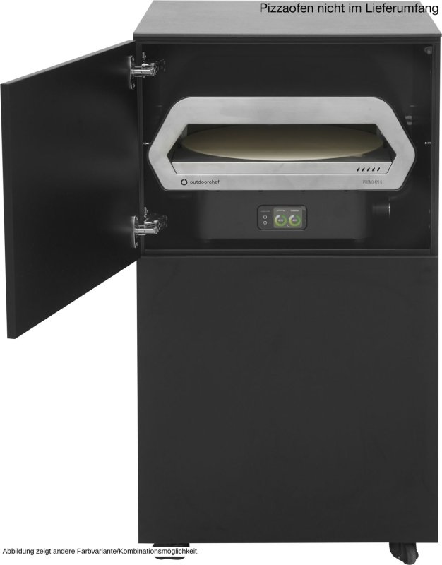 Grillfürst Moments Pizzastation mit Outdoorchef Prismo 420G, Kühlschrank, Apothekerauszug und Tür mit Staufach, inkl. Rückwand - Mediterran / Aeris