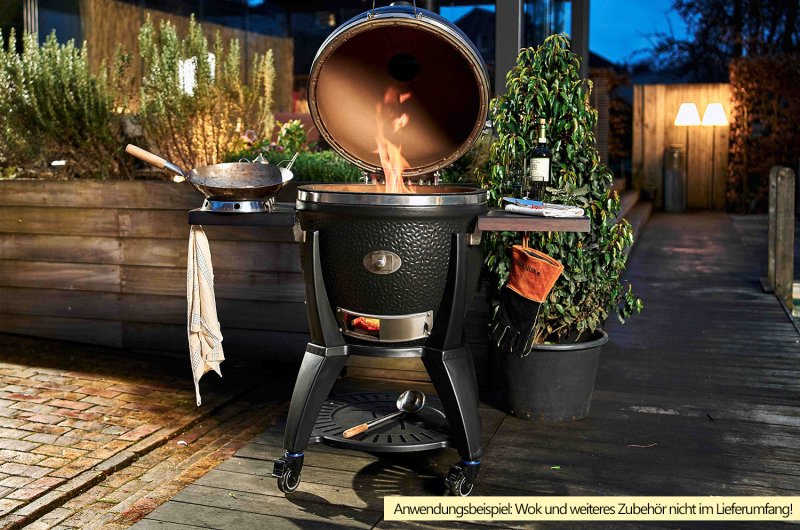 Monolith Grill AVANTGARDE.66 - satin-matt Schwarz - mit Gestell und Seitentischen