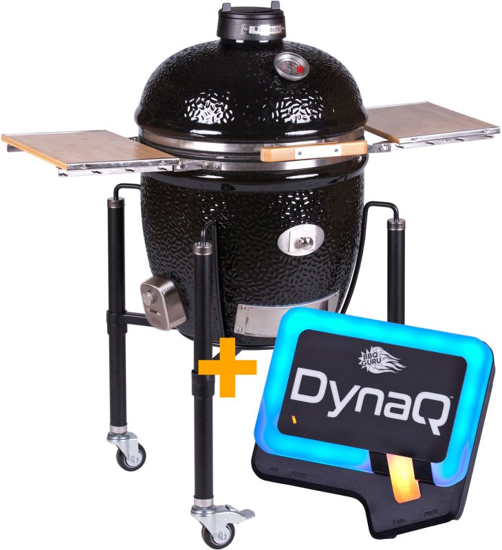 Monolith Grill CLASSIC BBQ GURU - PRO-Serie 2.0 Schwarz - MIT Gestell und Seitentischen - inkl. DynaQ Controller Set