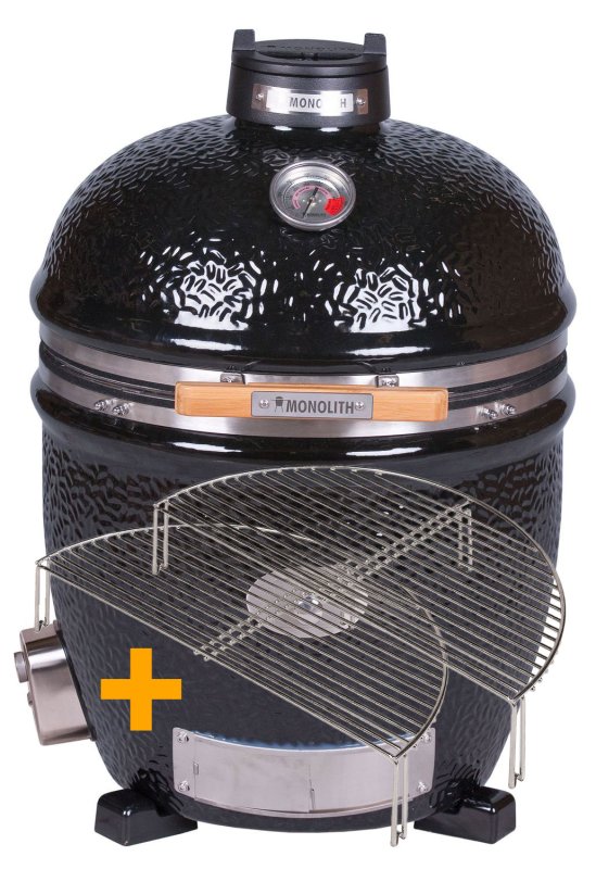 Monolith Grill CLASSIC BBQ GURU - PRO-Serie 2.0 Schwarz - OHNE Gestell und Seitentische - X-DEAL inkl. 2. Grillebene aus Edelstahl