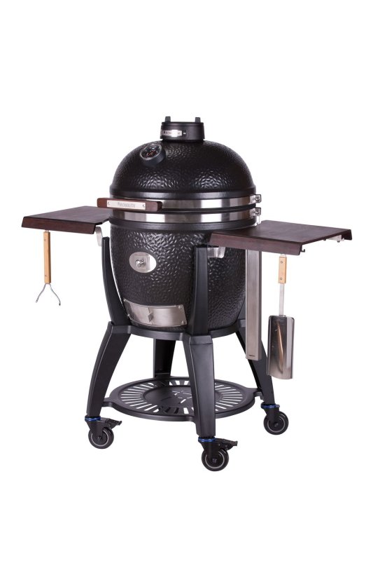 Monolith Grill AVANTGARDE.55 Satin-Mattschwarz - mit Gestell + Seitentischen - inkl. Zubehör-Starterpaket