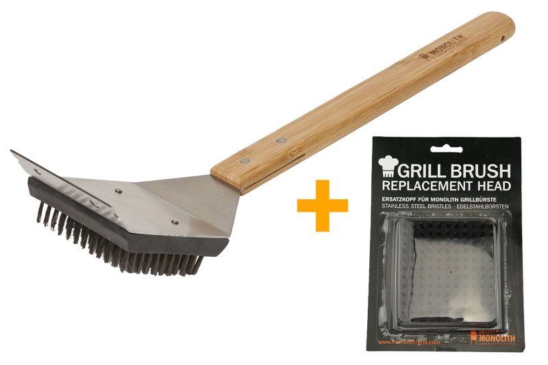 Monolith Holz Grillbürste mit Edelstahlborsten 45,5 cm - inkl. Ersatzkopf