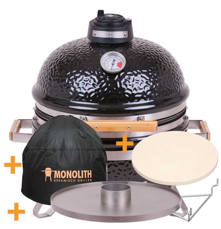 Monolith ICON Black Keramikgrill Tischgrill mit Gestell - inkl. Feuerplatte, Deflektorstein und Abdeckhaube