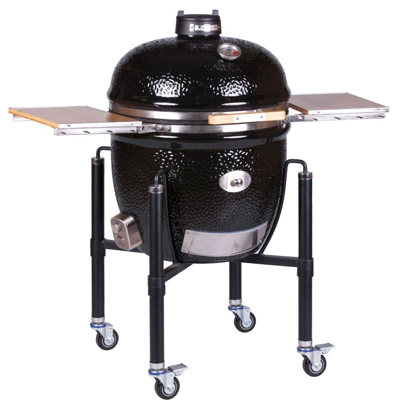 Monolith Grill LeCHEF BBQ GURU - PRO-Serie 2.0 Schwarz - MIT Gestell und Seitentischen