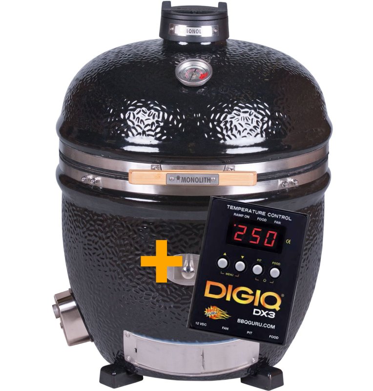 Monolith Grill LeCHEF BBQ GURU - PRO-Serie 2.0 Schwarz - OHNE Gestell und Seitentische - inkl. DigiQ Controller Set