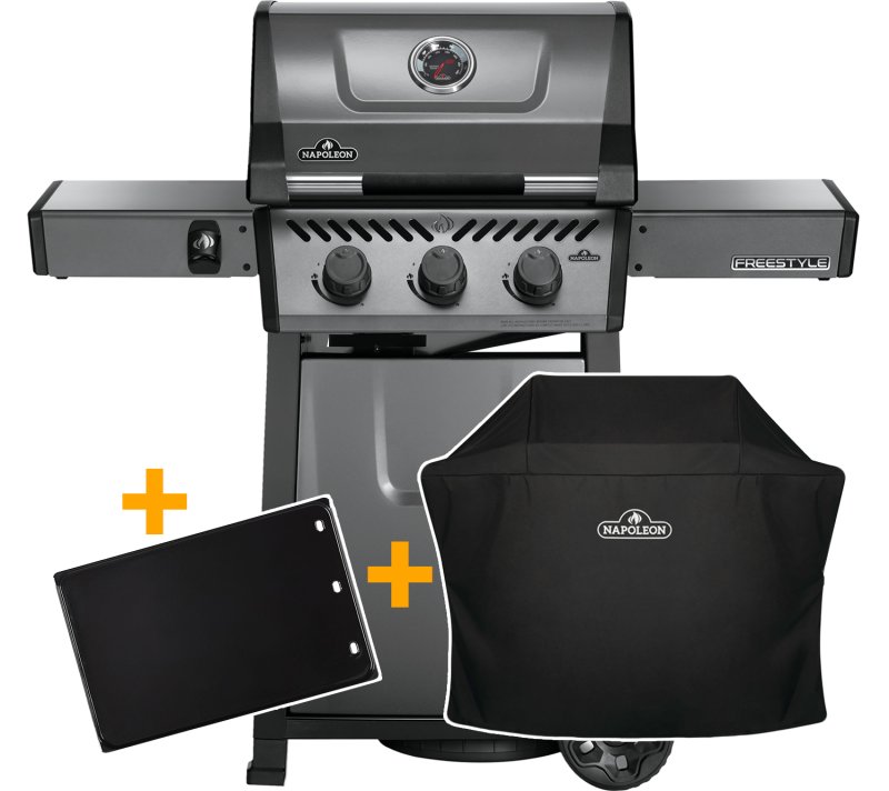 Napoleon Freestyle 365 Gasgrill, Graphit - Modell 2023 - X-DEAL inkl. Abdeckhaube und Gussplatte