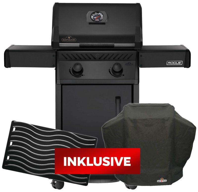 Napoleon Gasgrill Rogue 365 - Grillfürst Edition mattschwarz - inkl. Grillplatte und Abdeckhaube