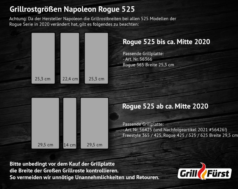 Grillfürst Grillplatte Gusseisen für Rogue 425 / 525 / 625 und Freestyle 365 / 425,  45,1 x 29,5 cm