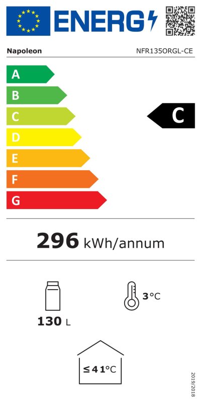 Napoleon Outdoor - Kühlschrank, 135 Liter, rechtsdrehende Tür mit Doppelverglasung und LED Beleuchtung - wasserdicht nach IP24