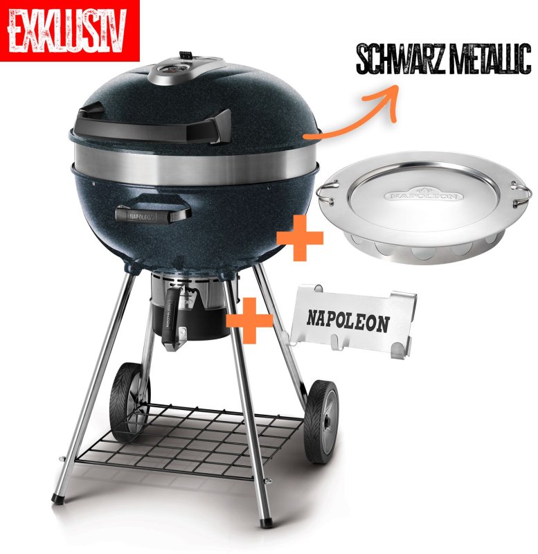 Napoleon Holzkohlegrill Kugelgrill Ø 57cm PRO22KM - LIMITED EDITION schwarz metallic - inkl. Low & Slow Einsatz und Besteckhaken