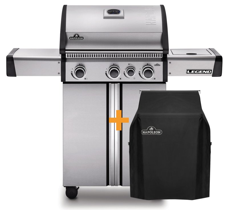 Napoleon Legend 410 Edelstahl Gasgrill - 3 Brenner mit Seitenbrenner - inkl. Napoleon Abdeckhaube