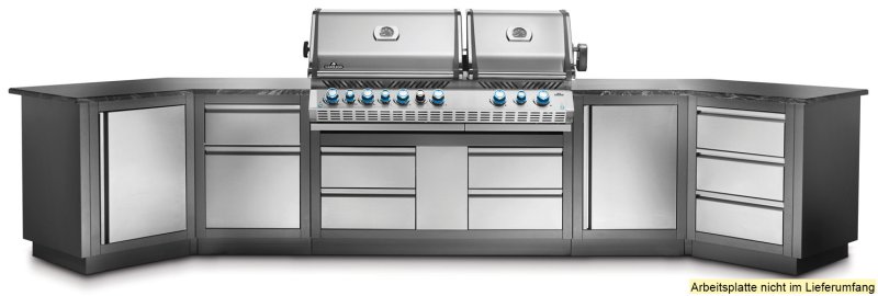 Napoleon Luxus Outdoor Küche Oasis 400 mit Prestige Pro 825 Edelstahl Einbaugrill ohne vordefinierte Arbeitsplatte