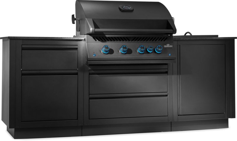 Napoleon Oasis Compact 105 Outdoor Küche - mattschwarz - mit BIG32 Einbaugrill und Einbau SIZZLE ZONE - inkl. Arbeitsplatte aus Feinsteinzeug