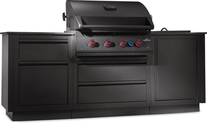 Napoleon Oasis Compact 106 Outdoor Küche - mattschwarz - mit BIG32 Einbaugrill und Einbau SIZZLE ZONE - inkl. Arbeitsplatte aus Feinsteinzeug