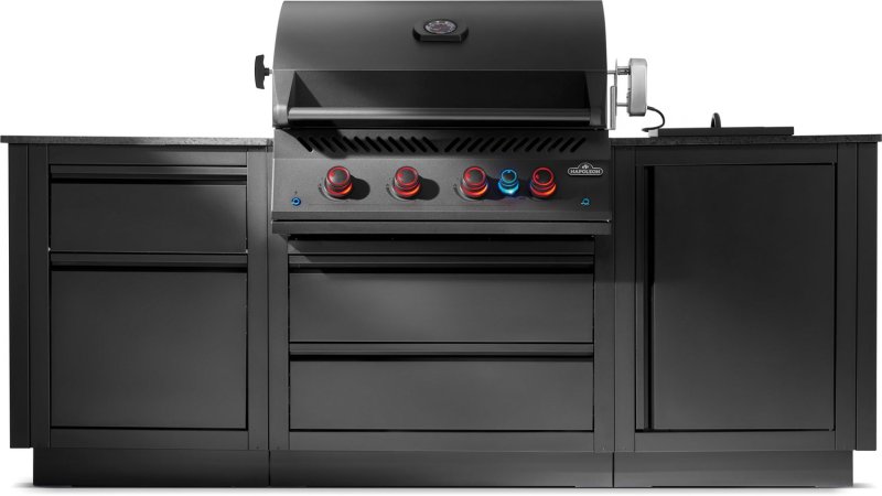 Napoleon Oasis Compact 105 Outdoor Küche - mattschwarz - mit BIG32 Einbaugrill und Einbau SIZZLE ZONE - inkl. Arbeitsplatte aus Feinsteinzeug