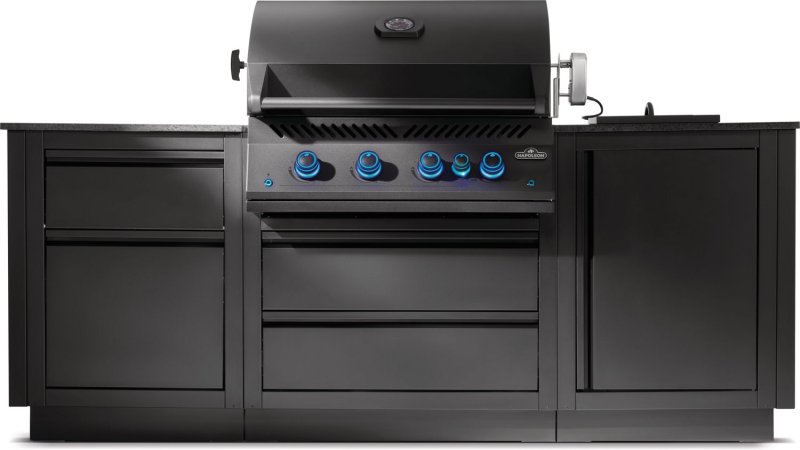 Napoleon Oasis Compact 106 Outdoor Küche - mattschwarz - mit BIG32 Einbaugrill und Einbau SIZZLE ZONE - inkl. Arbeitsplatte aus Feinsteinzeug