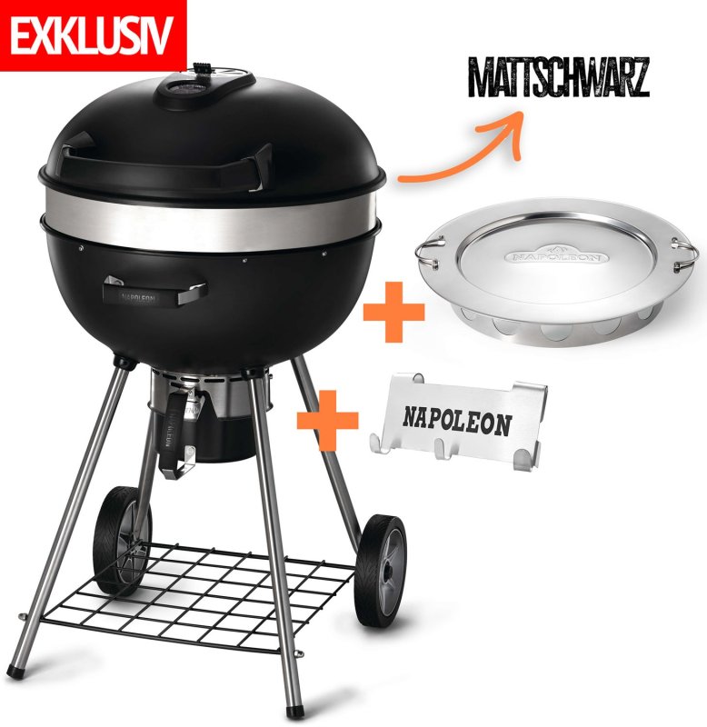 Napoleon Holzkohlegrill Kugelgrill Ø 57cm PRO22MK - LIMITED EDITION mattschwarz - inkl. Low & Slow Einsatz und Besteckhaken