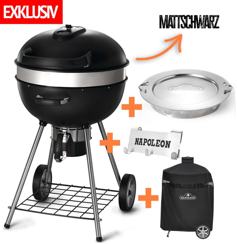 Napoleon Holzkohlegrill Kugelgrill Ø 57cm PRO22MK - LIMITED EDITION mattschwarz - inkl. Low & Slow Einsatz, Besteckhaken und Abdeckhaube