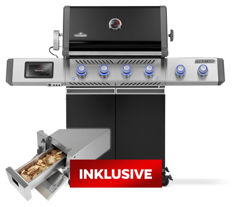 Napoleon Prestige PRO 500 Smart-Connected Gasgrill, Schwarz inkl. Drehspieß + Napoleon Räucherbox GASM002