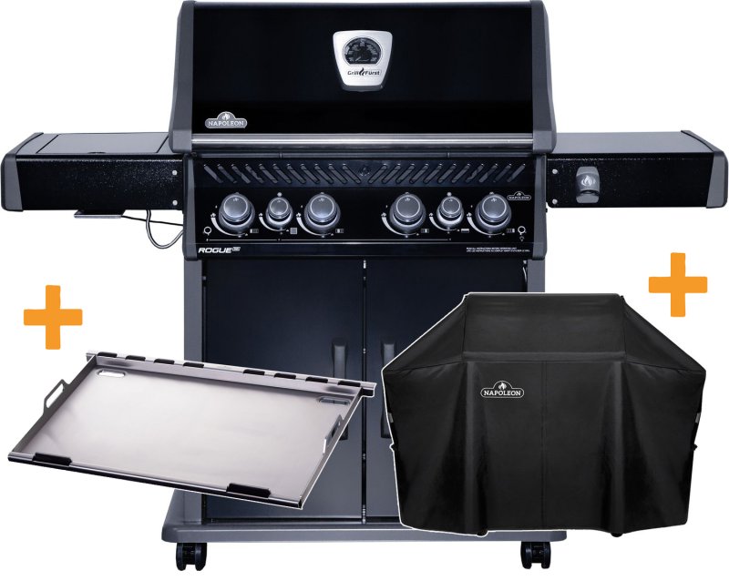 Napoleon Rogue SE 525 - all black- mit Sizzle Zone und Heckbrenner - inkl. Full Size Plancha als Plancha Grill