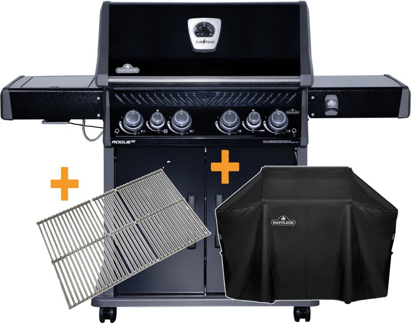 Napoleon Rogue SE 525 Gasgrill - all-black - Grillfürst Edition - X-DEAL inkl. zusätzlichen Edelstahl Gussrosten und Haube