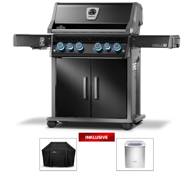 Napoleon Rogue PRO-S 525 Gasgrill - mit SIZZLE ZONE™ und Heckbrenner - Grillfürst Edition inkl. Abdeckhaube im Karton inkl. CASO IceChef Pro - Eiswürfelbereiter