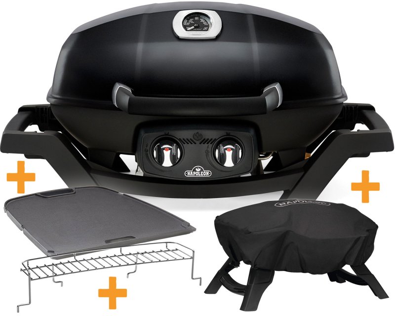 Napoleon TravelQ PRO285 Kompakt Gasgrill Schwarz inkl. Grillplatte, Warmhalterost & Abdeckhaube