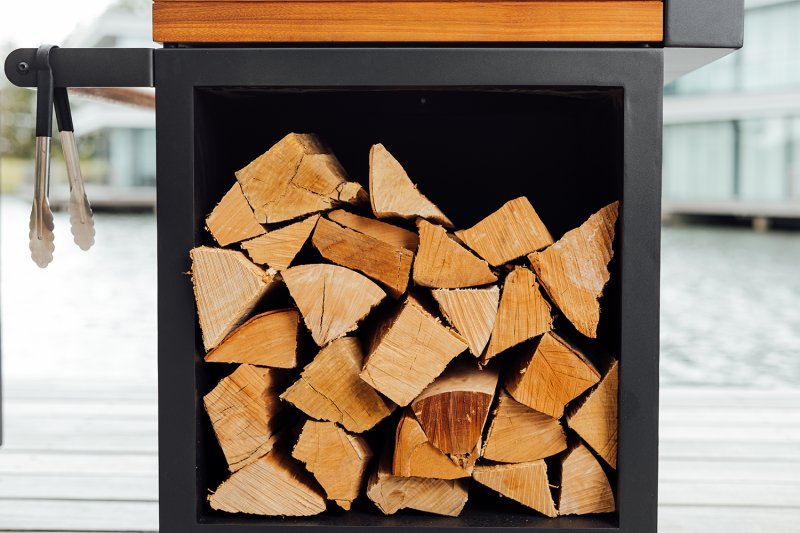 OFYR Mise en Place Table Black 65 PRO - mit Teakholz-Arbeitsplatte & Holzlager