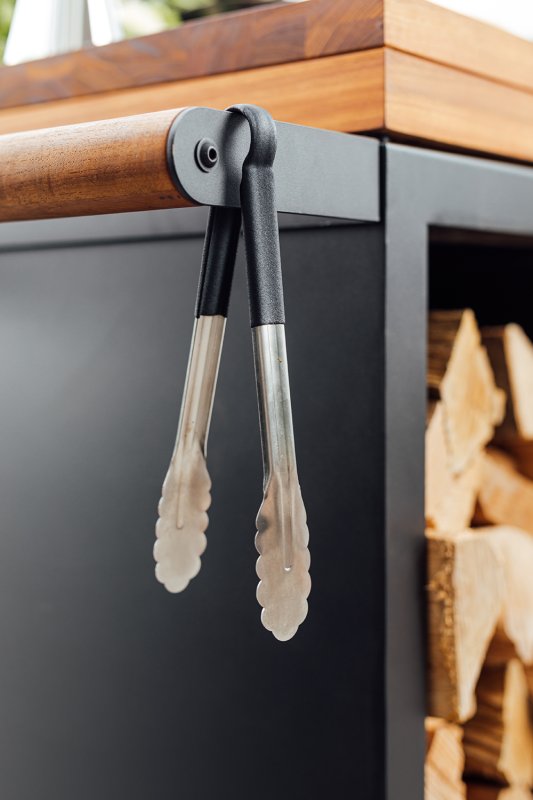 OFYR Mise en Place Table Black 135 PRO - mit Teakholz-Arbeitsplatte & Holzlager