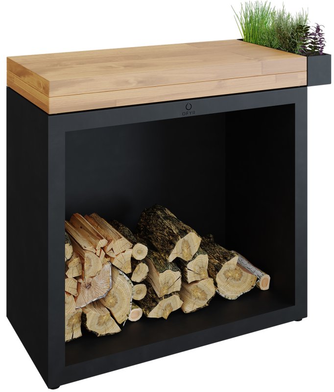 OFYR Butcher Block Storage 90 Black - mit Teakholz-Arbeitsplatte & Holzlager