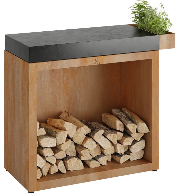 OFYR Butcher Block Storage 90 Corten - mit Keramik-Arbeitsplatte & Holzlager
