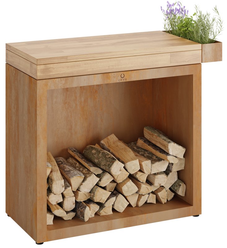 OFYR Butcher Block Storage 90 Corten - mit Teakholz-Arbeitsplatte & Holzlager